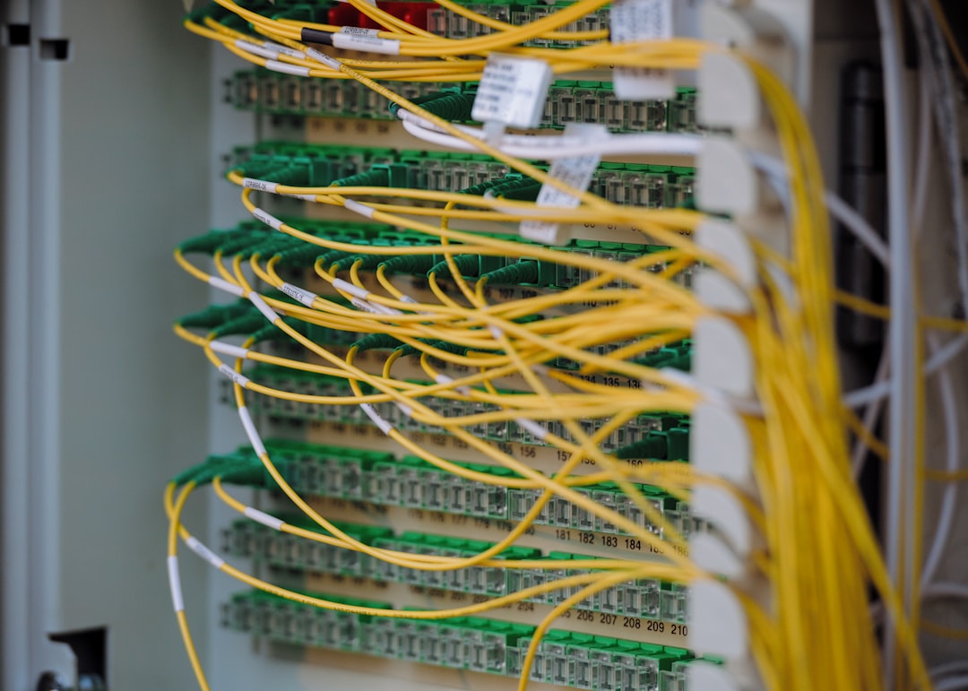 Yellow and green cables are neatly connected.
